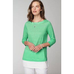 J Jill Womens Plus 2X Love Linen Green White Layered Look 3/4 Sleeve Tunic Top